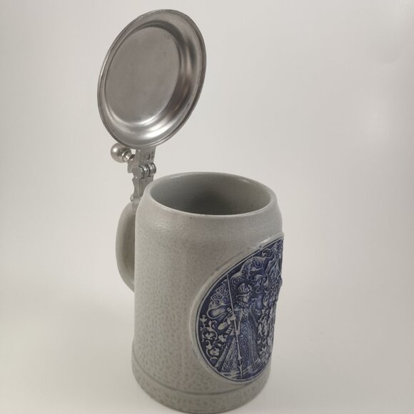 Gerz Salt Glaze Stein Relief Embossed Pottery with Pewter Lid Vtg W.Germany 6.5" - Picture 7 of 13